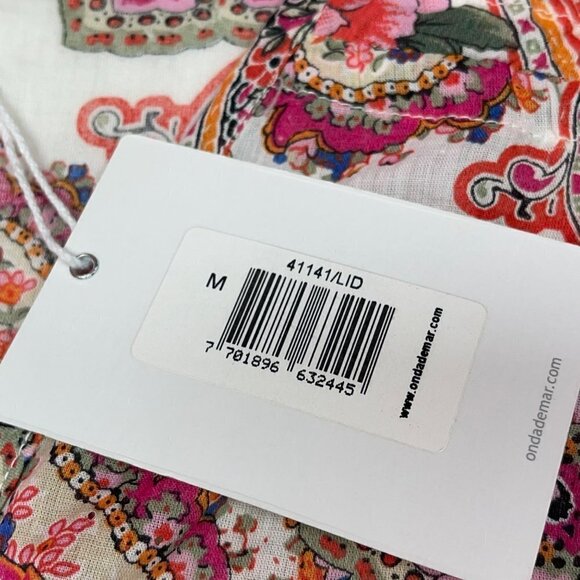 New ONDADEMAR Medium 100% Cotton Floral Paisley Resortwear Deep-V Top/Blouse - Picture 7 of 7